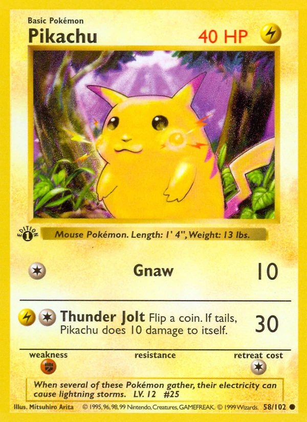 1st Edition Pikachu 58/102, Base Set Pokémon card