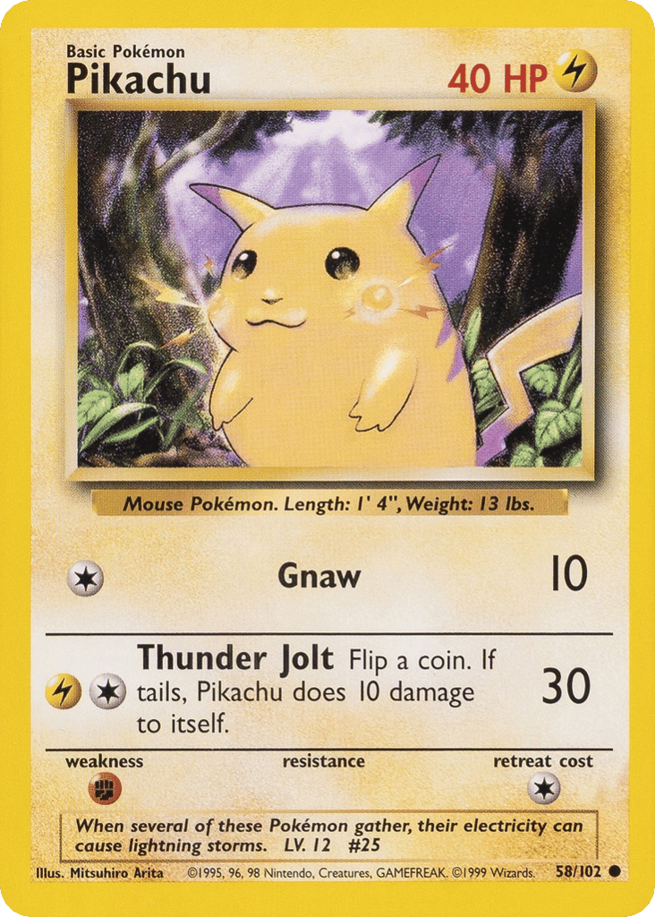 Pikachu 58/102, Base Set Pokémon card