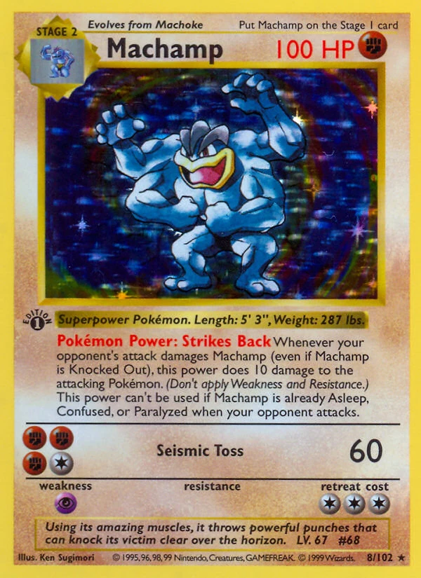 1st Edition Machamp 8/102, Base Set Pokémon card