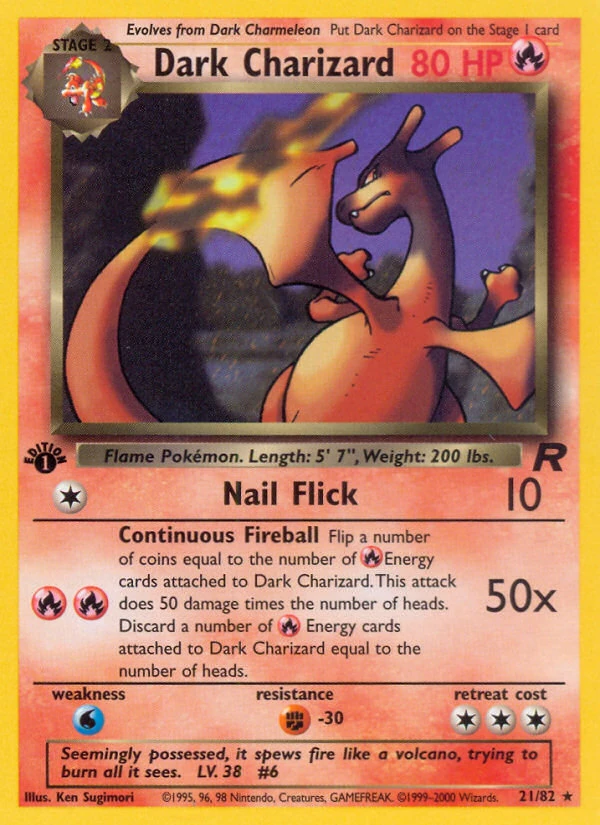 1st Edition Dark Charizard 21/82, Team Rocket Pokémon card