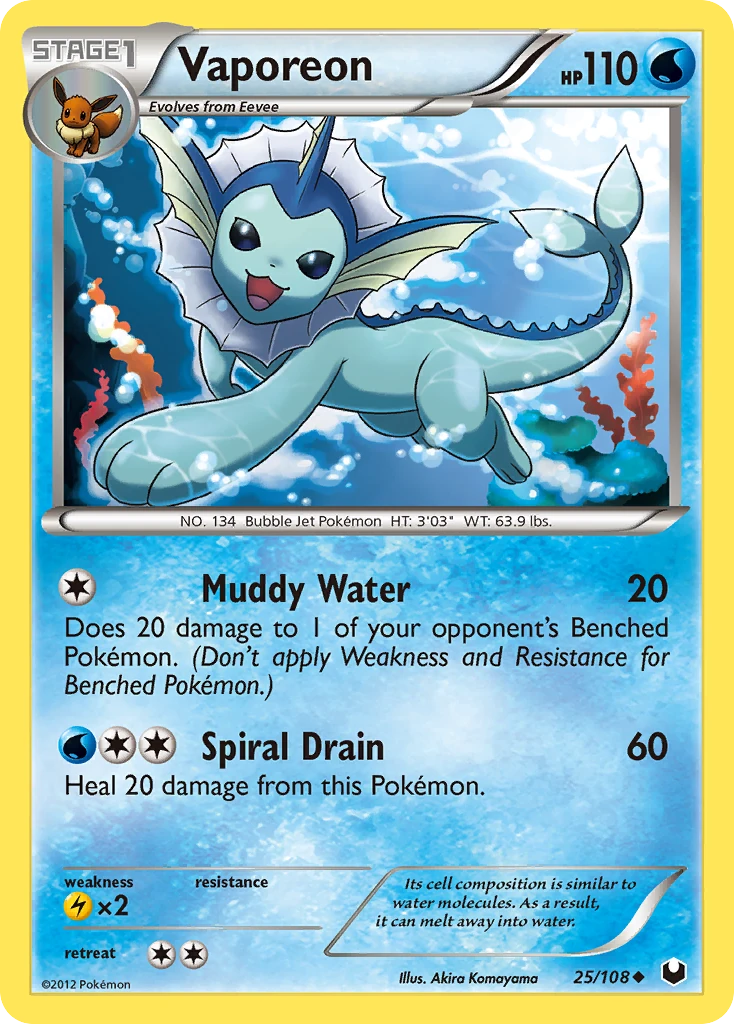 Vaporeon 25/108, Dark Explorers Pokémon card