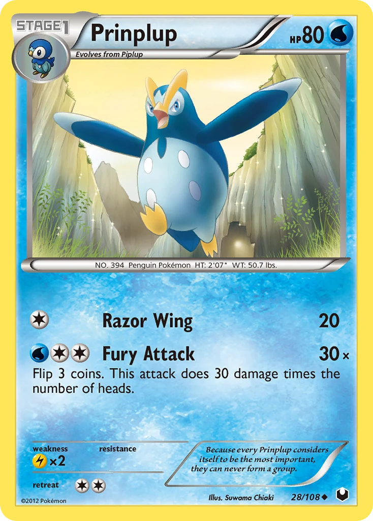 Prinplup 28/108, Dark Explorers Pokémon card