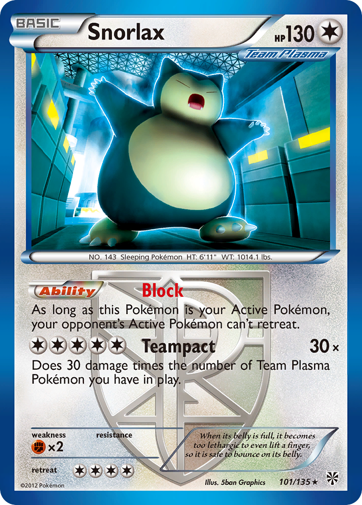 Snorlax 101/135, Plasma Storm Pokémon card