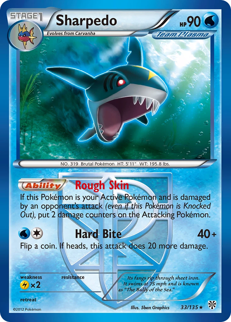 Sharpedo 33/135, Plasma Storm Pokémon card