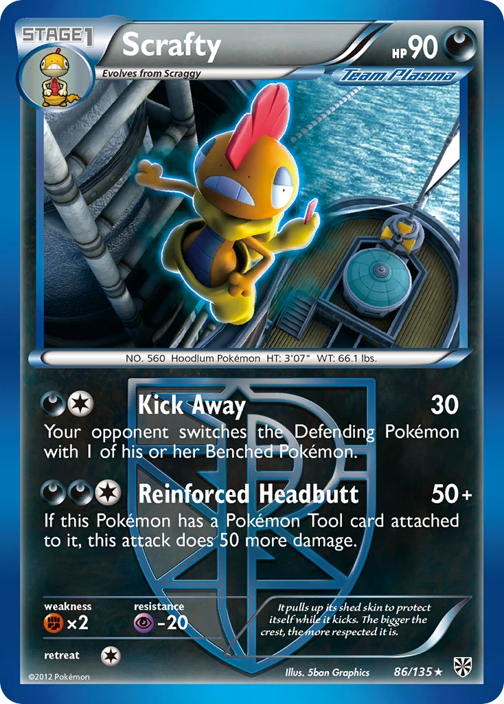 Scrafty 86/135, Plasma Storm Pokémon card