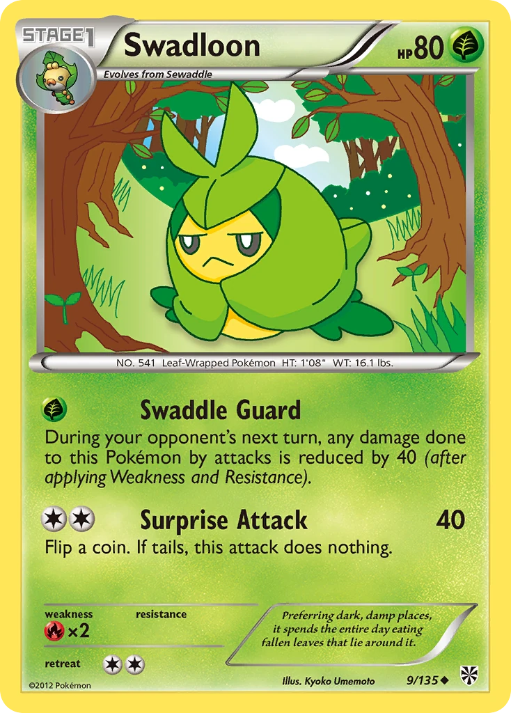 Swadloon 9/135, Plasma Storm Pokémon card