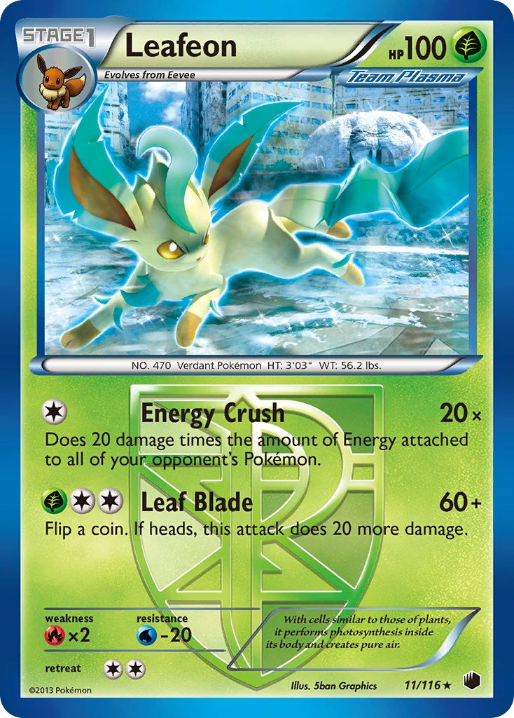 Leafeon 11/116, Plasma Freeze Pokémon card
