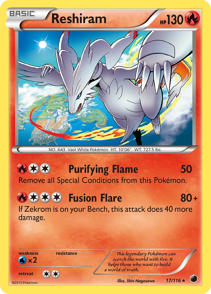 Reshiram 17/116, Plasma Freeze Pokémon card