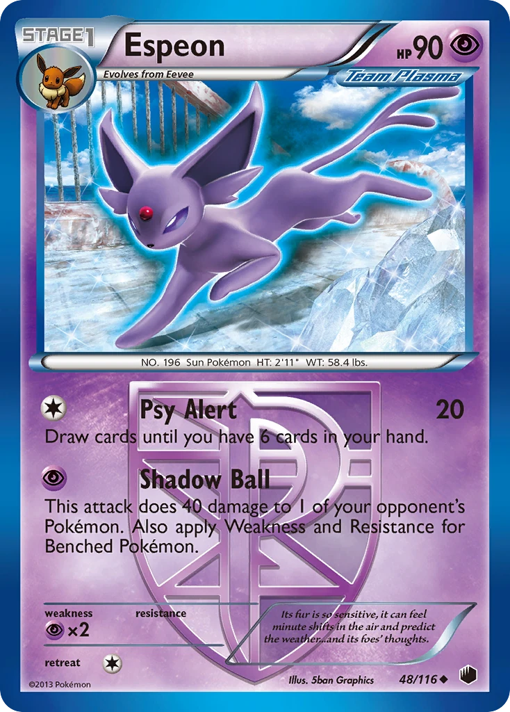 Espeon 48/116, Plasma Freeze Pokémon card