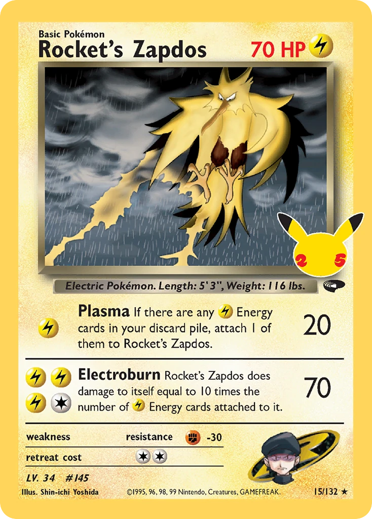 Rocket's Zapdos 15/25, Celebrations: Classic Collection Pokémon card