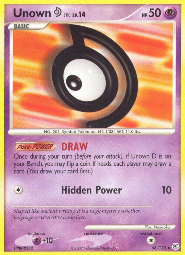 Unown [D] 68/130, Diamond & Pearl Pokémon card