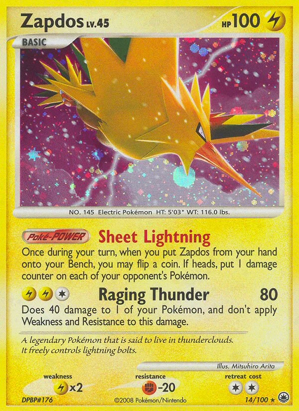 Zapdos 14/100, Majestic Dawn Pokémon card