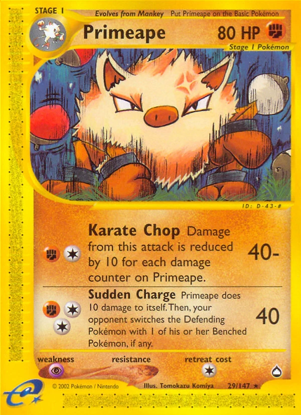Primeape 29/147, Aquapolis Pokémon card