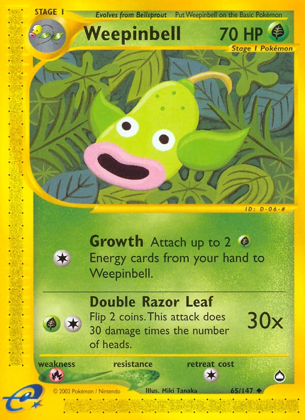 Weepinbell 65/147, Aquapolis Pokémon card