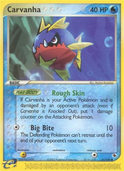 Carvanha 51/109, Ruby & Sapphire Pokémon card