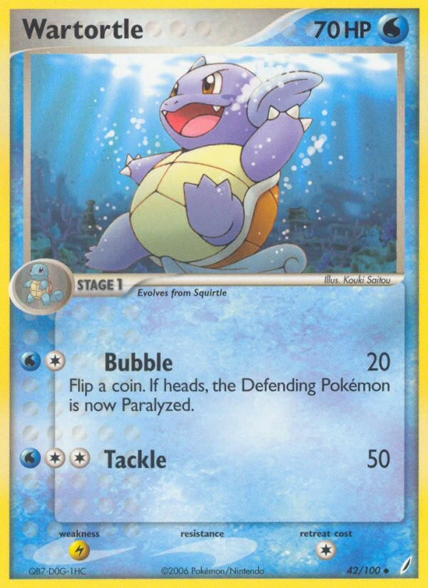 Wartortle 42/100, Crystal Guardians Pokémon card
