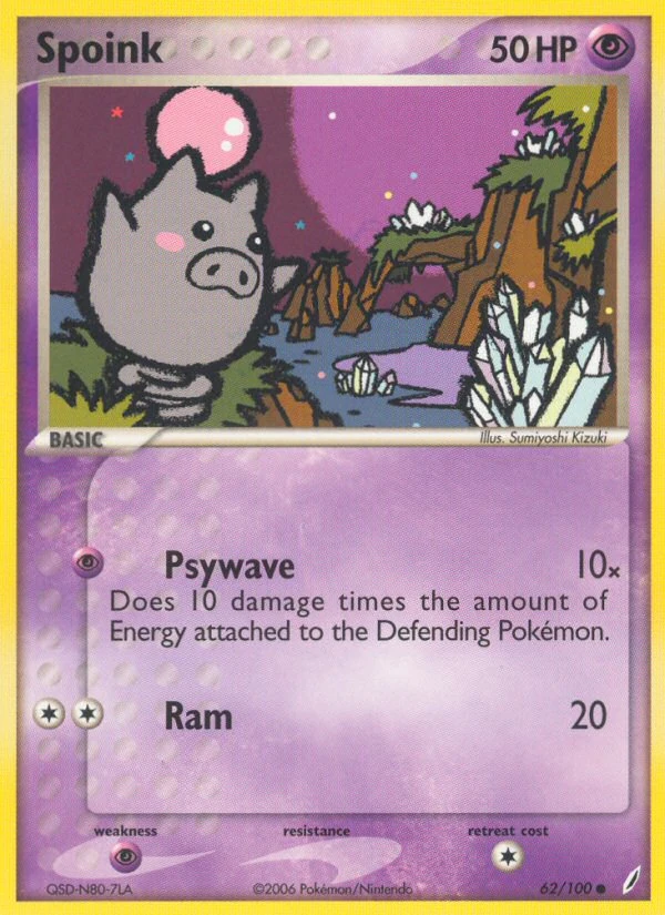 Spoink 62/100, Crystal Guardians Pokémon card