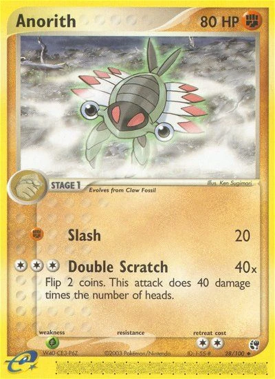 Anorith 28/100, Sandstorm Pokémon card