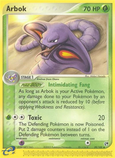Arbok 29/100, Sandstorm Pokémon card