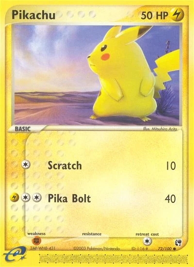 Pikachu 72/100, Sandstorm Pokémon card