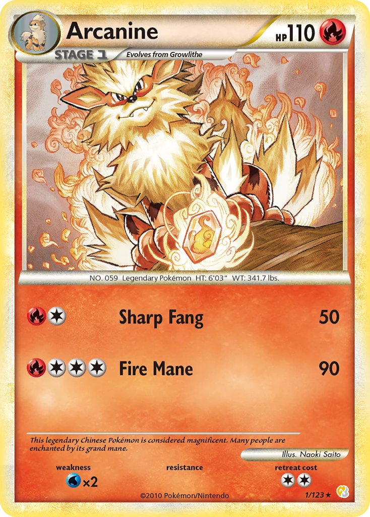 Arcanine 1/123, HeartGold & SoulSilver Pokémon card