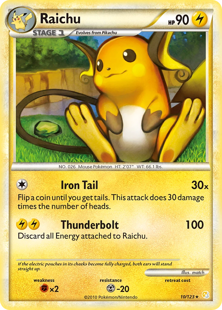 Raichu 10/123, HeartGold & SoulSilver Pokémon card