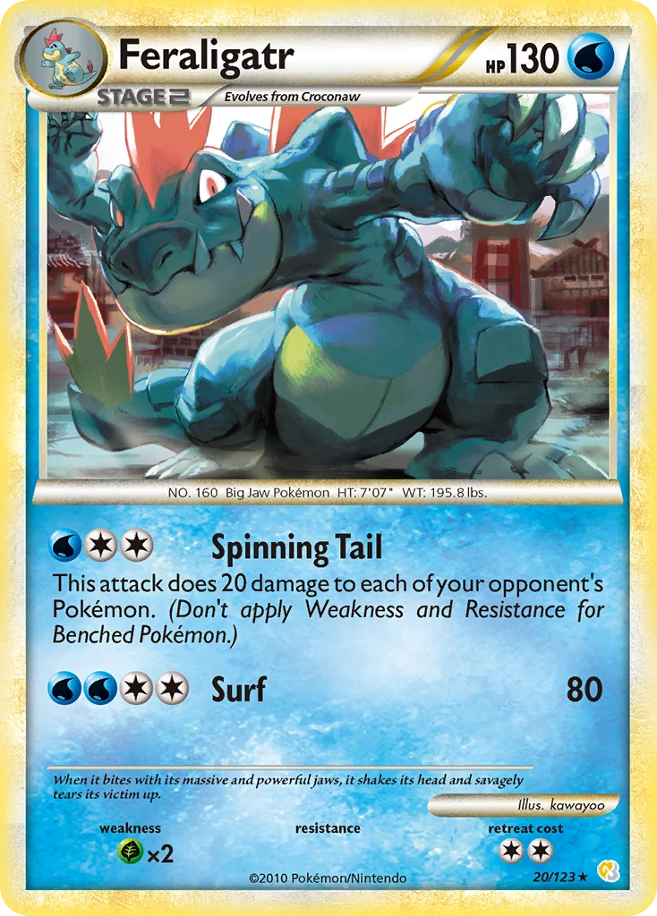 Feraligatr 20/123, HeartGold & SoulSilver Pokémon card