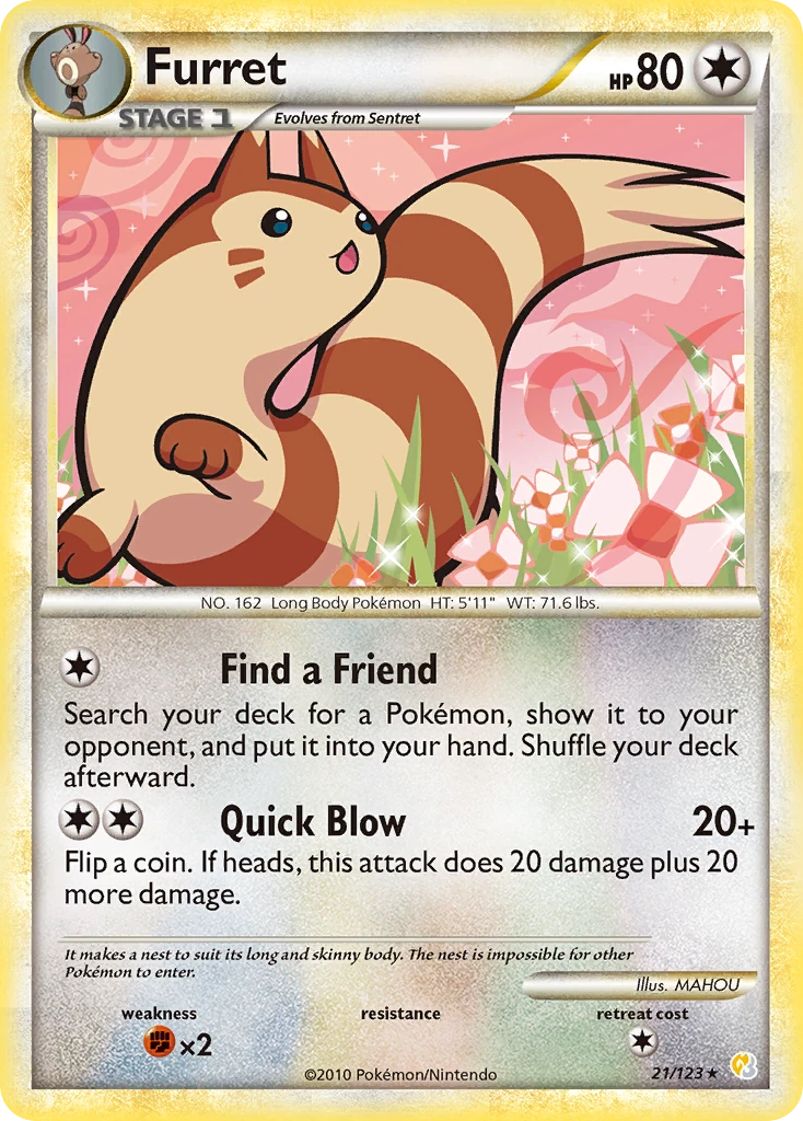 Furret 21/123, HeartGold & SoulSilver Pokémon card