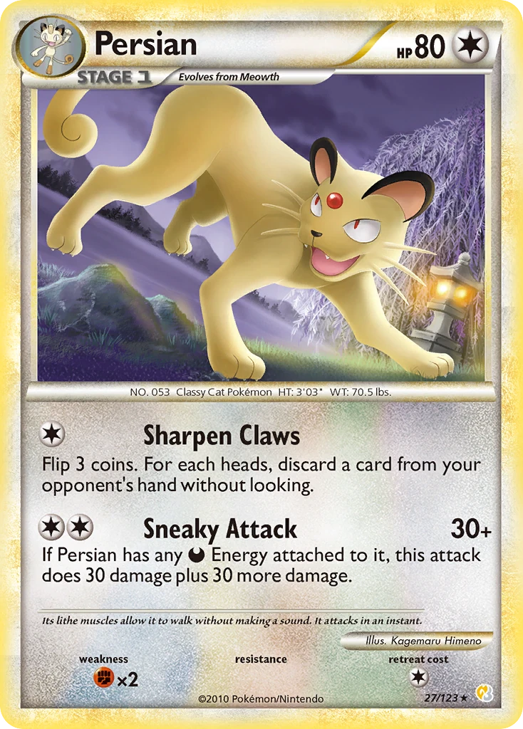 Persian 27/123, HeartGold & SoulSilver Pokémon card