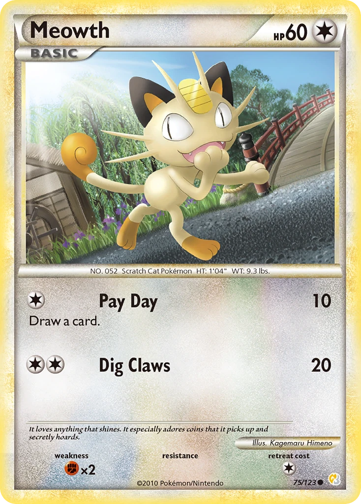 Meowth 75/123, HeartGold & SoulSilver Pokémon card
