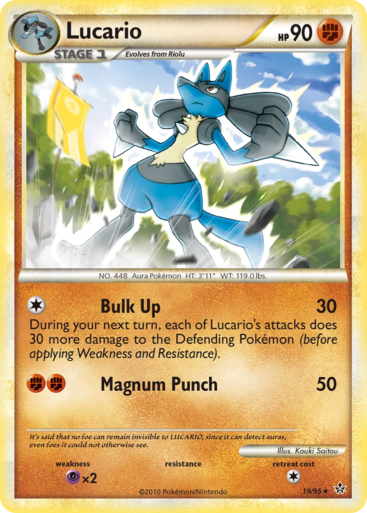 Lucario 19/95, HS—Unleashed Pokémon card