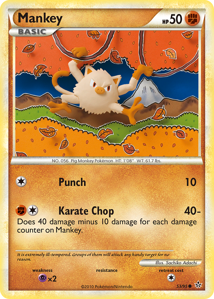 Mankey 53/95, HS—Unleashed Pokémon card