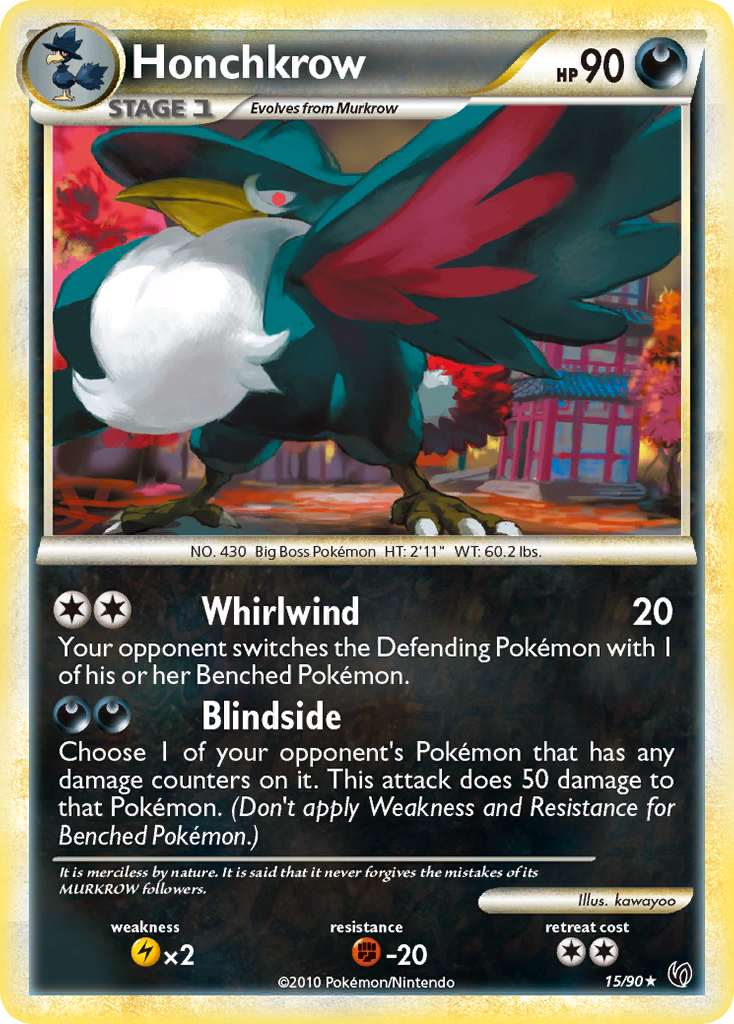 Honchkrow 15/90, HS—Undaunted Pokémon card