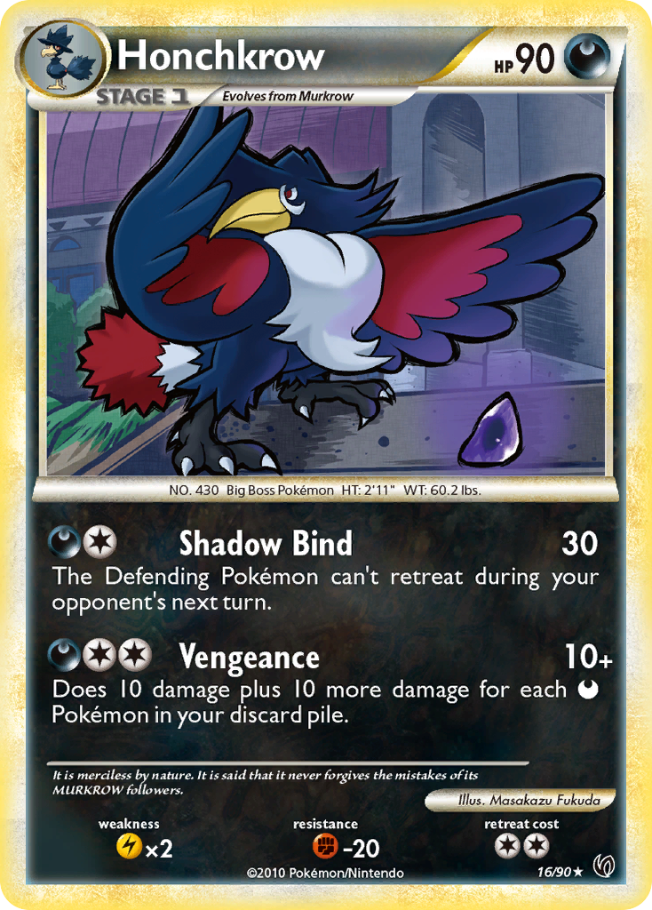 Honchkrow 16/90, HS—Undaunted Pokémon card