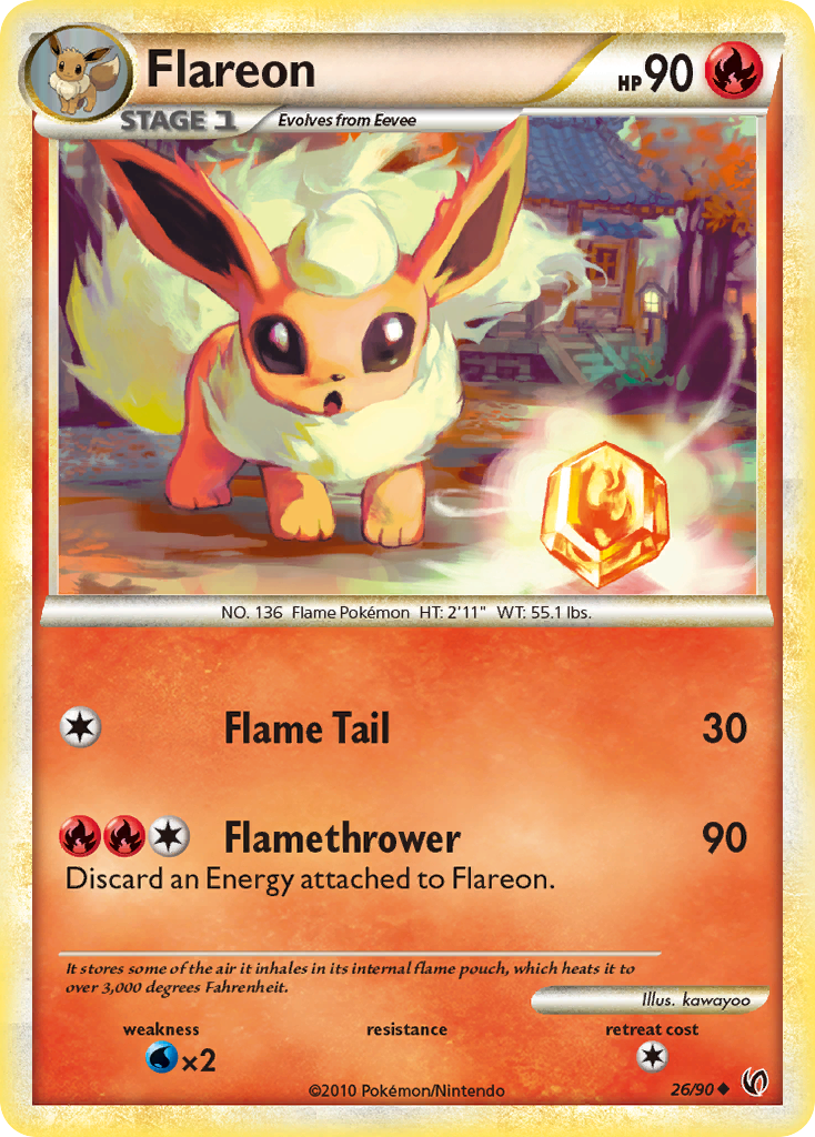 Flareon 26/90, HS—Undaunted Pokémon card