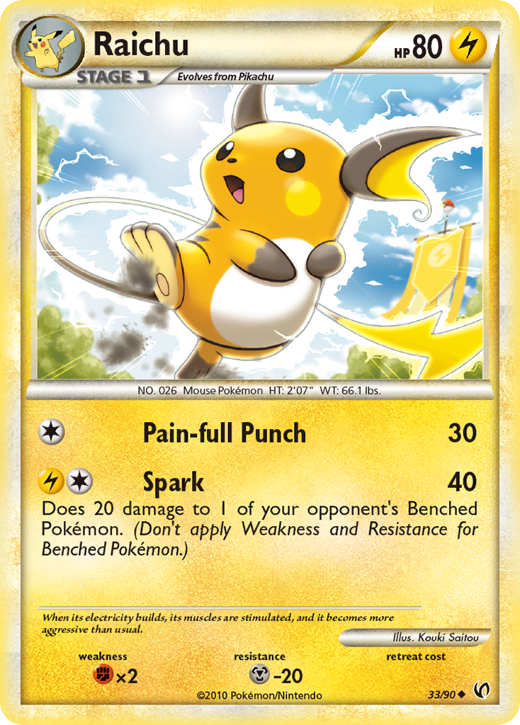 Raichu 33/90, HS—Undaunted Pokémon card