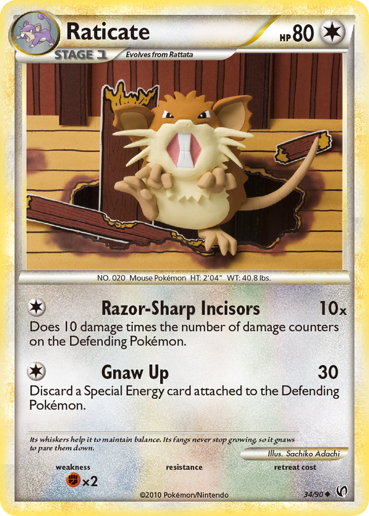 Raticate 34/90, HS—Undaunted Pokémon card