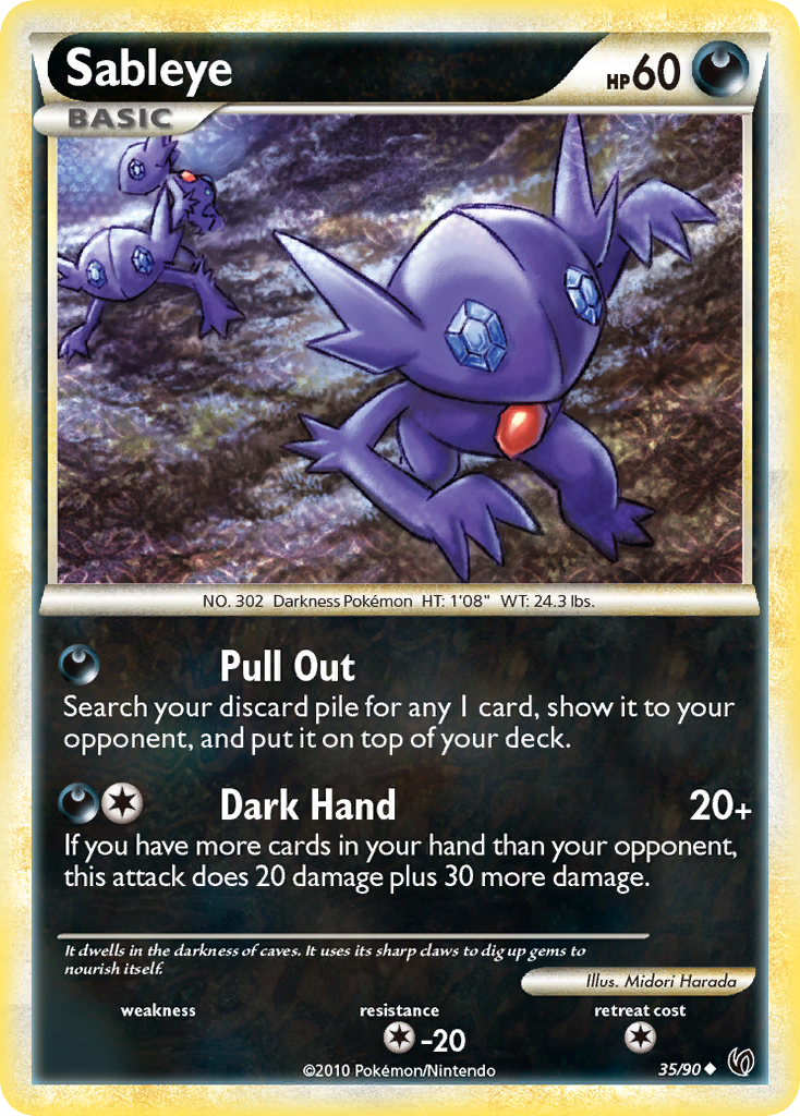 Sableye 35/90, HS—Undaunted Pokémon card