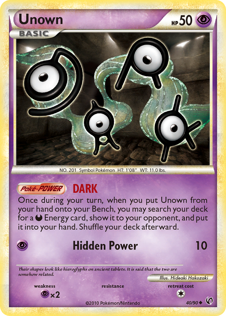 Unown 40/90, HS—Undaunted Pokémon card