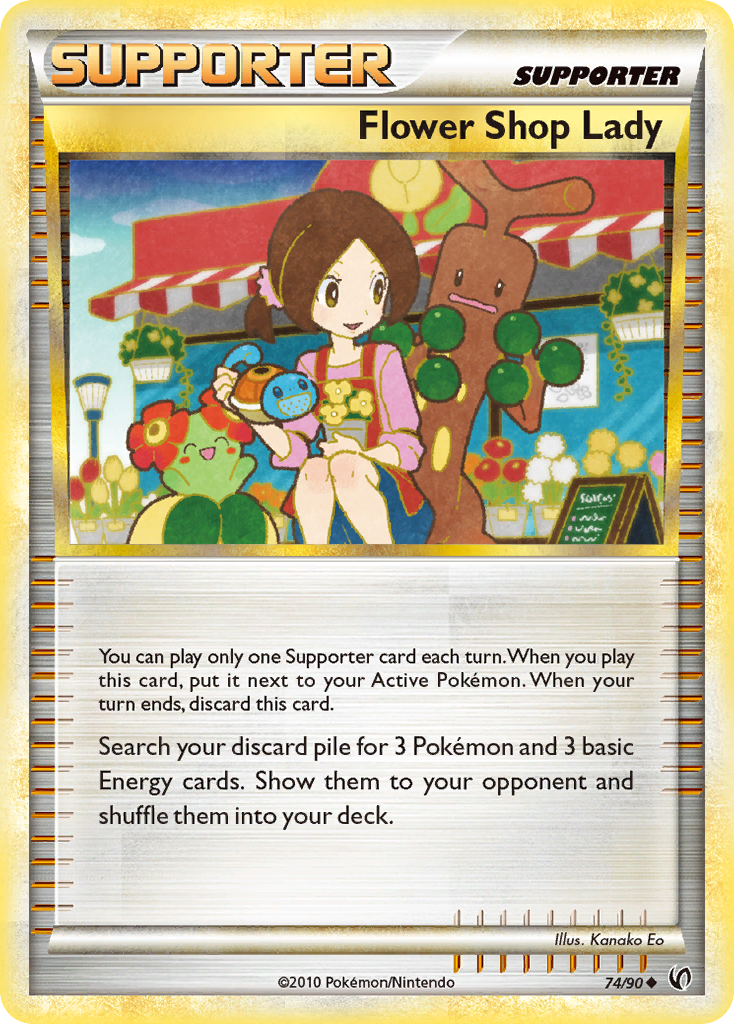 Flower Shop Lady 74/90, HS—Undaunted Pokémon card
