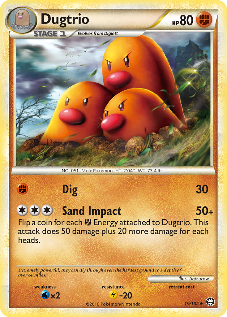 Dugtrio 19/102, HS—Triumphant Pokémon card