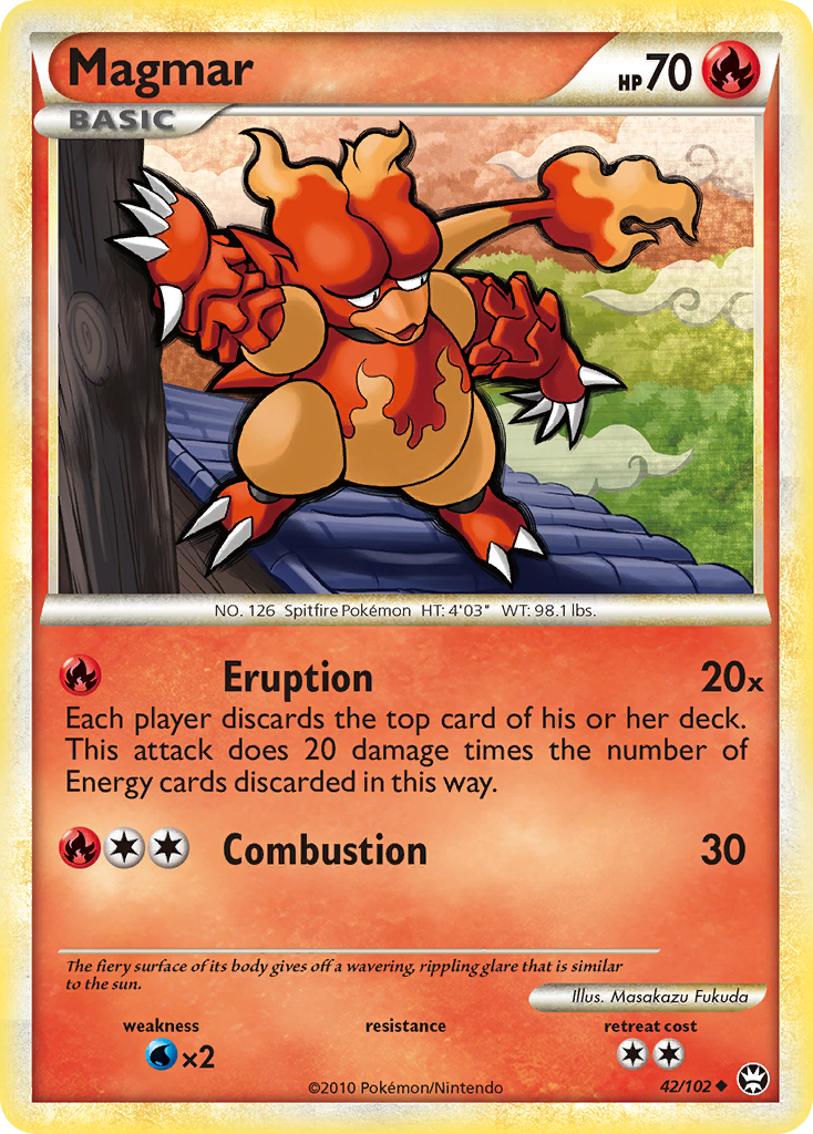 Magmar 42/102, HS—Triumphant Pokémon card