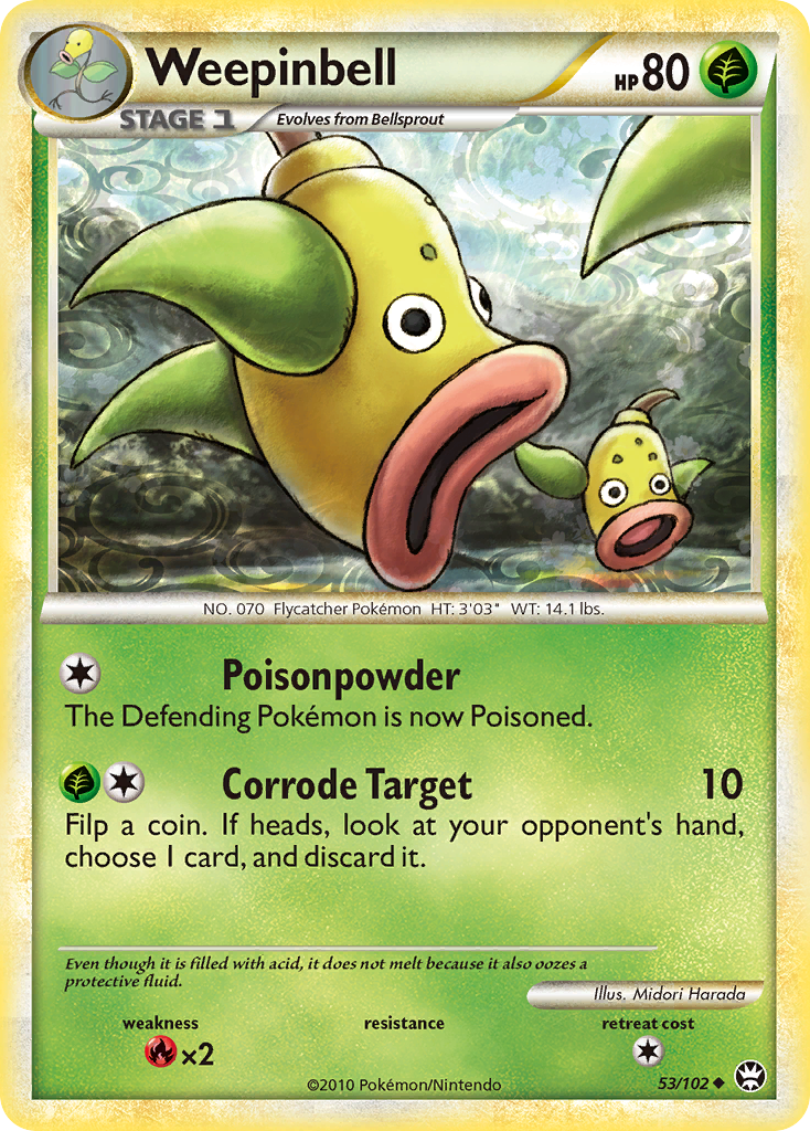 Weepinbell 53/102, HS—Triumphant Pokémon card
