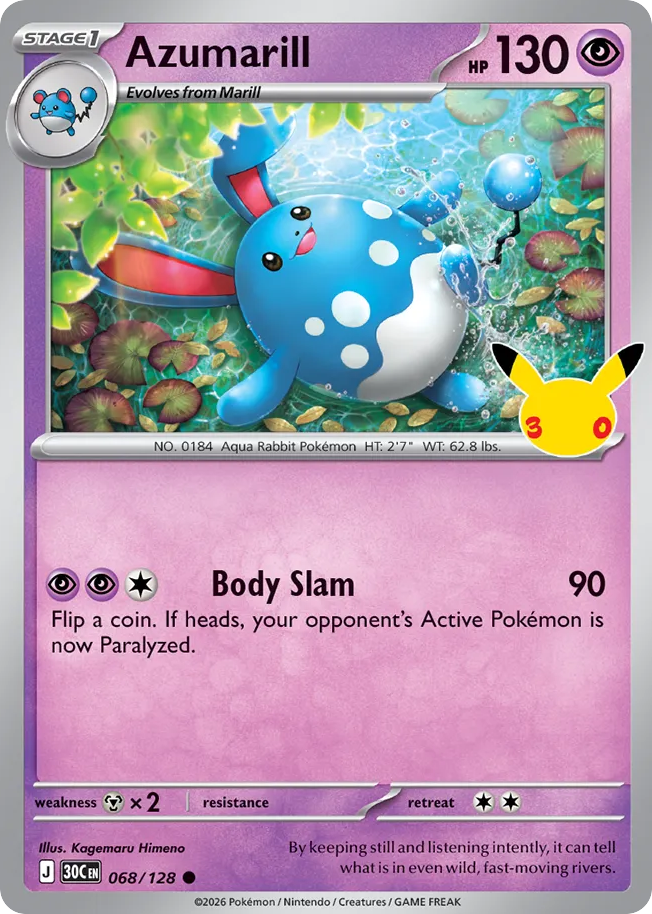 Azumarill 68/128, 30th Celebration Pokémon card