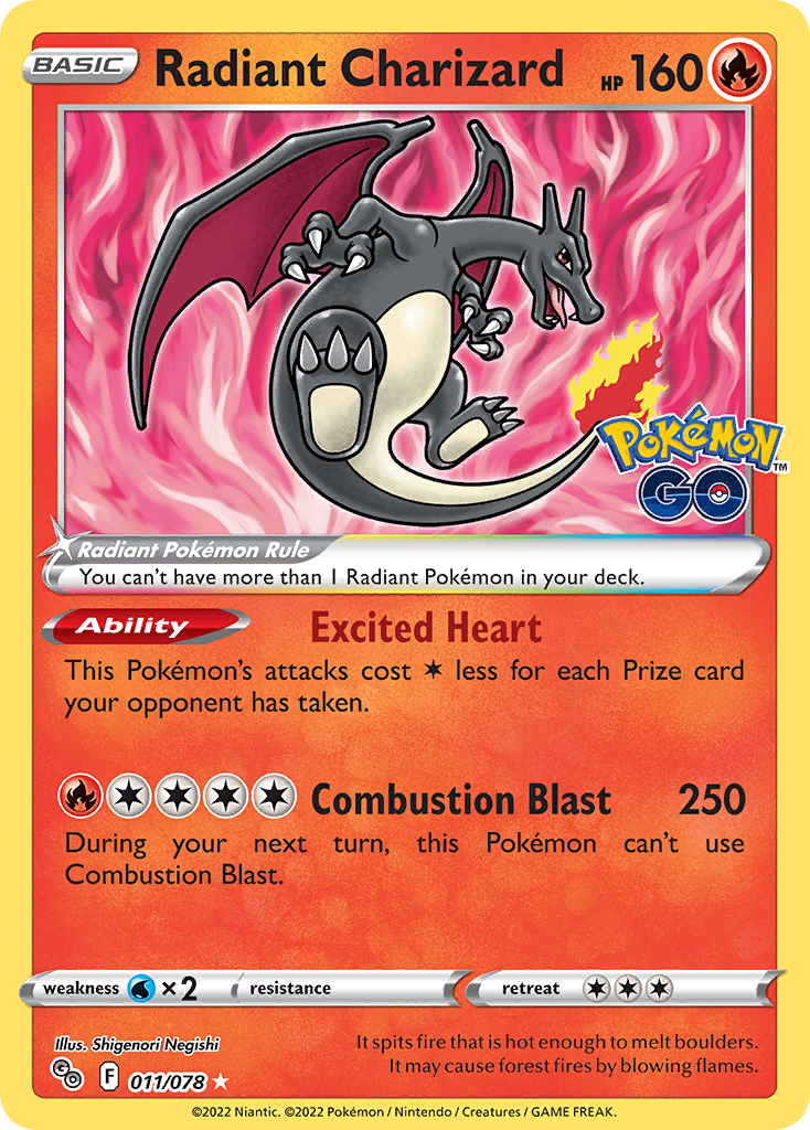 Radiant Charizard 11/78, Pokémon GO Pokémon card