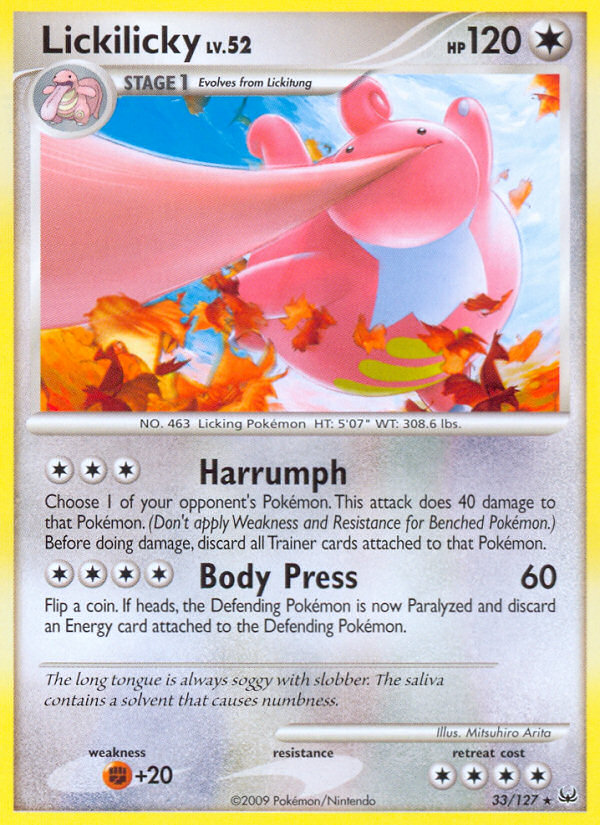 Lickilicky 33/127, Platinum Pokémon card