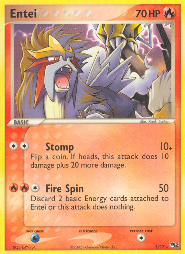 Entei 1/17, POP Series 2 Pokémon card