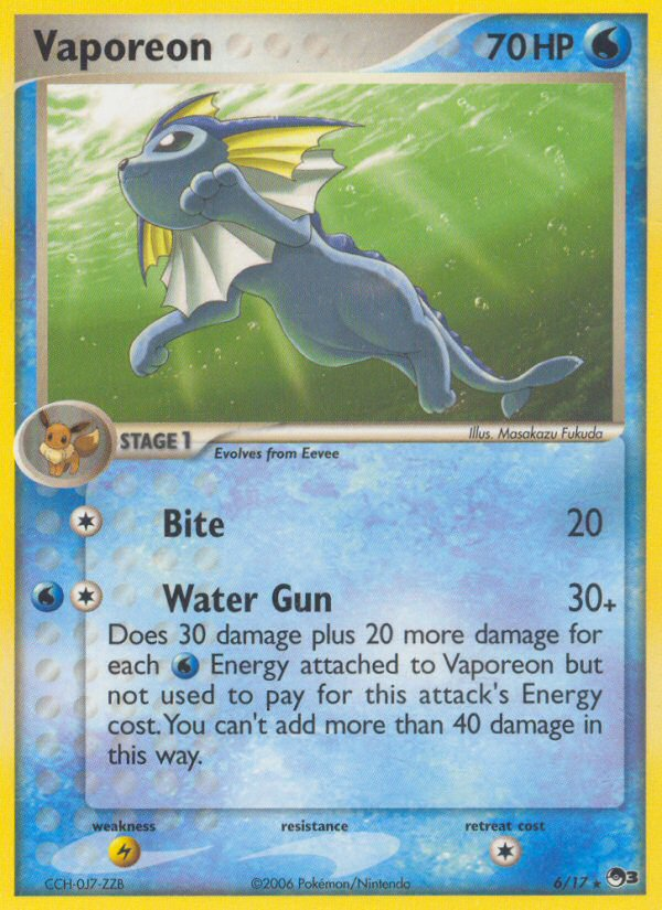 Vaporeon 6/17, POP Series 3 Pokémon card