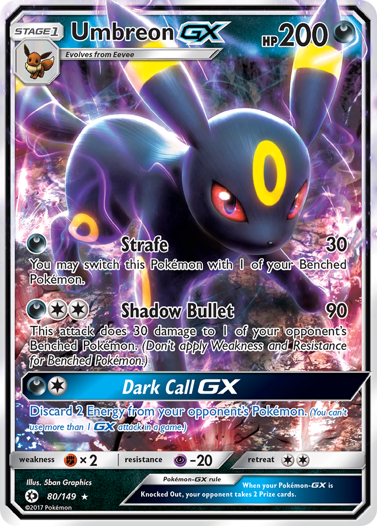 Umbreon-GX 80/149, Sun & Moon Pokémon card
