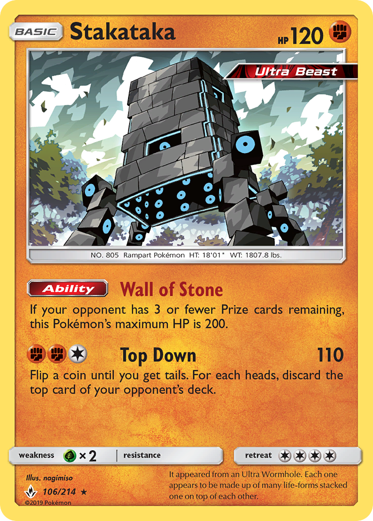 Stakataka 106/214, Unbroken Bonds Pokémon card